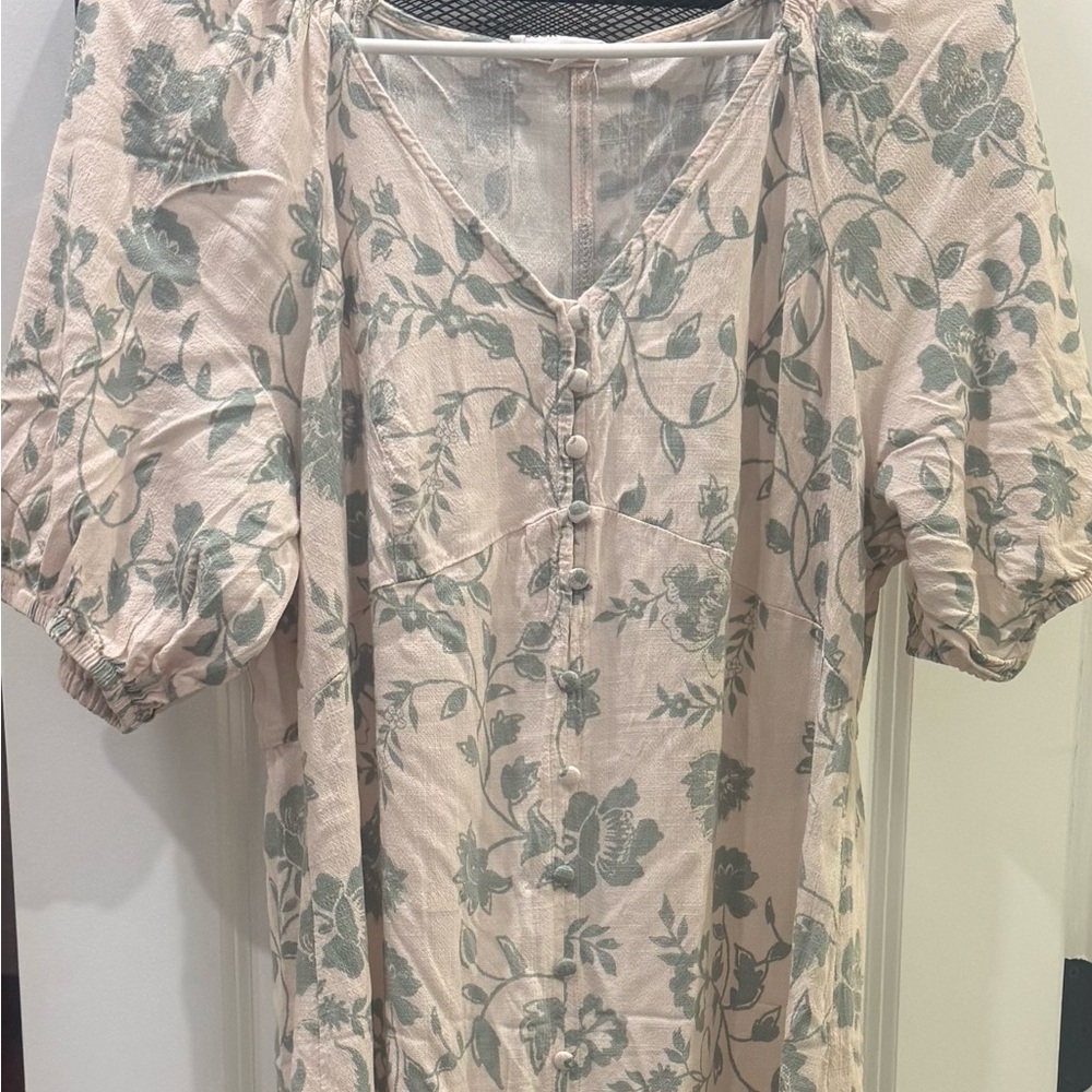 Lucky Brand Pink Midi Dress with Sage Floral Print
